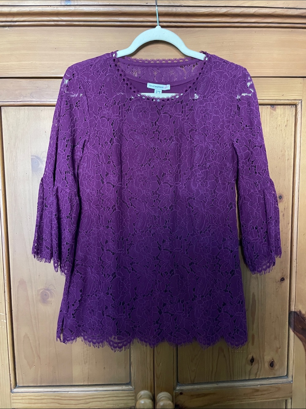 Isaac Mizrahi Purple Floral Lace Bell Sleeve Top
